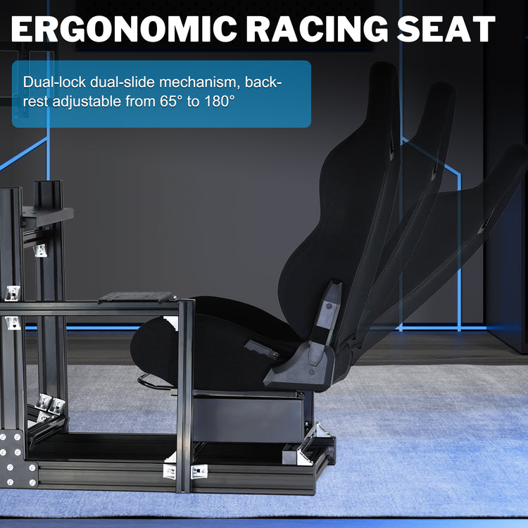 Anman Sim Racing Cockpit 8040 Aluminium Profile Racing Stand with Triple Monitor Stand, Fit for Using Direct Drive Steering Wheel GPRO CSLDD T818 Driving Simulator Cockpit with Black Seat Not Include Steering Wheel,Pedals,Handbrake