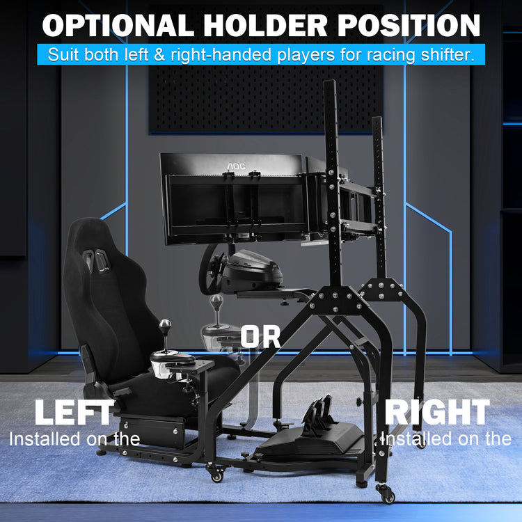 Anman Stand-up Racing Simulator Cockpit with Black Gaming Seat Triple Monitor Stand FIt for Logitech G29 G920 G923,for Thrustmaster T-GT II T80 T150,for PXN V9 V10 V99,Standing Sim Driving Cockpit, Not Include Wheel Shifter Pedal TV