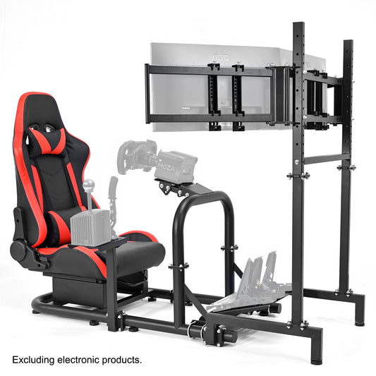 Anman Driving Simulator Cockpit with Triple Monitor Mount and Red Seat Fits for Logitech/Thrustmaster/Fanatec/Moza G29 G920 G923 CSL-DD T248 Racing Sim Cockpit Without Steering Wheel, Pedals and Shifter