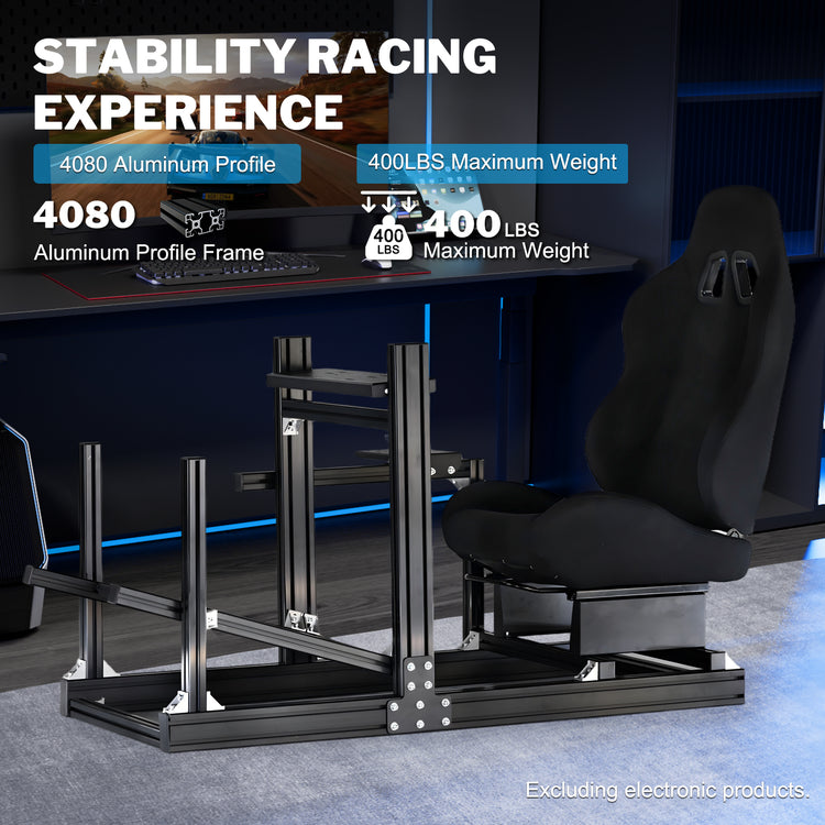 Anman Sim Racing Cockpit 8040 Aluminium Profile Racing Stand, Fit for Using Direct Drive Steering Wheel GPRO CSLDD T818 Driving Simulator Cockpit with Black Seat Not Include Steering Wheel,Pedals,Handbrake