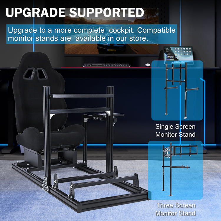 Anman 3060 Aluminum Profile Racing Simulator Cockpit with Black Seat, Compatible with Thrustmaster, Fanatec, Logitech G29/GPro, etc,Freely Adjustable,Does Not Include Steering Wheel, Pedals, or Handbrake