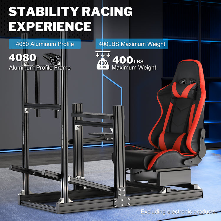 Anman Sim Racing Cockpit 8040 Aluminium Profile Racing Stand with Monitor Stand, Fit for Using Direct Drive Steering Wheel GPRO CSLDD T818 Driving Simulator Cockpit with Red Seat Not Include Steering Wheel,Pedals,Handbrake