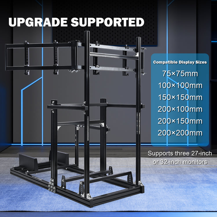 Amman 3060 Aluminum Profile Racing Simulator Cockpit with Triple Monitor Mount, Compatible with Logitech/Thrustmaster/Fanatec Series,Steering Wheel, Pedals, Handbrake, and Monitors Require Separate Purchase