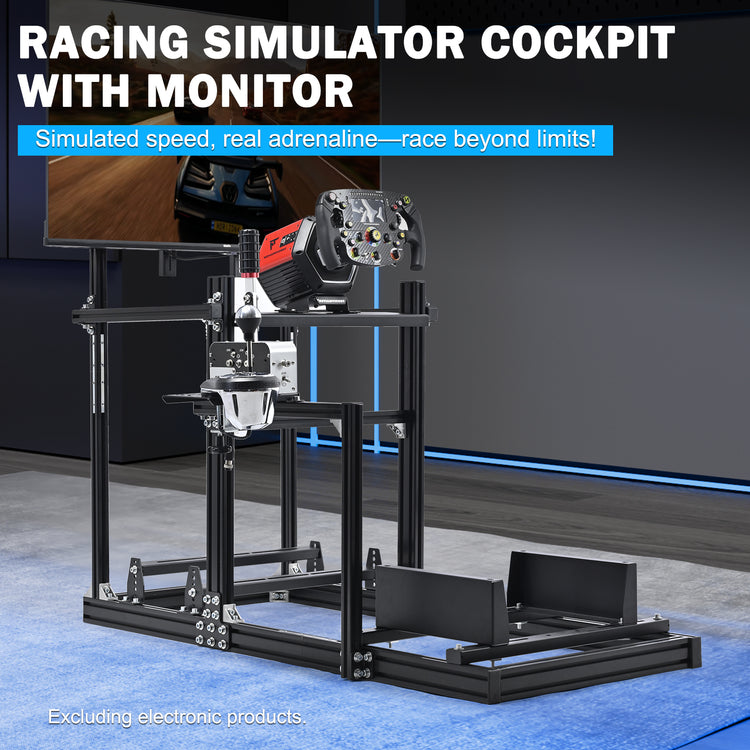 Anman 3060 Profiles Aluminum Racing Sim Cockpit with Monitor Stand ,Fully Adjustable,Compatible with Logitech/Thrustmaster/Fanatec G29/G923 /G920,T248,T300RS GT,Not Include Steering,Wheel,Pedals,Handbrake