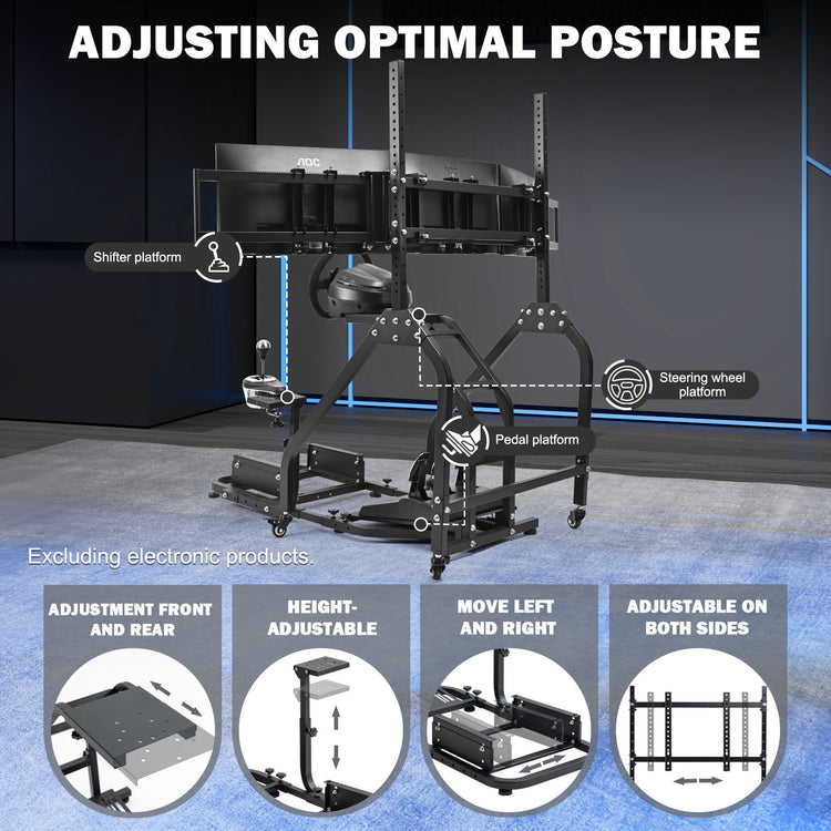 Anman Stand-up Racing Simulator Cockpit with Triple Monitor Stand FIt for Logitech G29 G920 G923,for Thrustmaster T-GT II T80 T150,for PXN V9 V10 V99,Standing Sim Driving Cockpit,Not Include Wheel Shifter Pedal TV