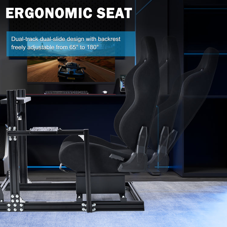 Anman 3060 Aluminum Profile Racing Simulator Cockpit with Black Seat, Compatible with Thrustmaster, Fanatec, Logitech G29/GPro, etc,Freely Adjustable,Does Not Include Steering Wheel, Pedals, or Handbrake