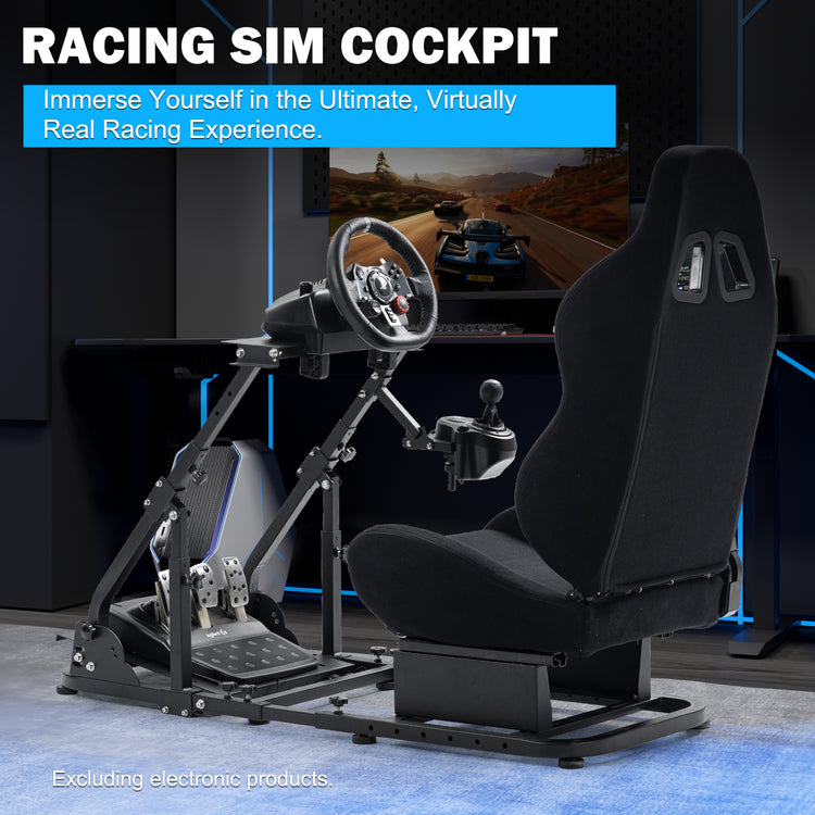Anman Racing Simulator Cockpit with Black Seat, Compatible with Logitech G27 G29 G920 G923,For Thrustmaster T300RS,For Fanatec,Does Not Include Steering Wheel, Pedals, or Handbrake