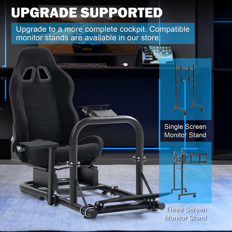 Anman Racing Simulator Cockpit Frame with Black Seat Fits for Logitech G29 G920/Thrustmaster/Fanatec,Adjustable Gaming Wheel Stand,Not Included Wheel, Pedal,Handbrake