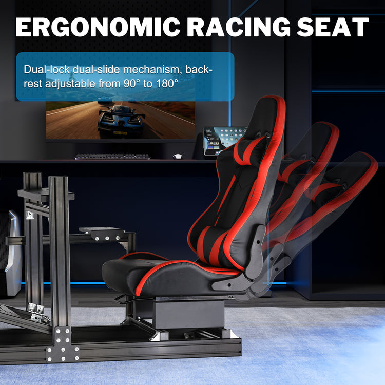 Anman Sim Racing Cockpit 8040 Aluminium Profile Racing Stand, Fit for Using Direct Drive Steering Wheel GPRO CSLDD T818 Driving Simulator Cockpit with Red Seat Not Include Steering Wheel,Pedals,Handbrake