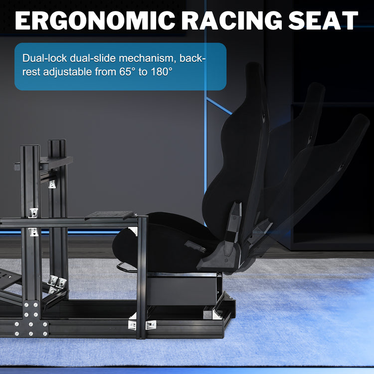 Anman Sim Racing Cockpit 8040 Aluminium Profile Racing Stand with Monitor Stand, Fit for Using Direct Drive Steering Wheel GPRO CSLDD T818 Driving Simulator Cockpit with Black Seat Not Include Steering Wheel,Pedals,Handbrake