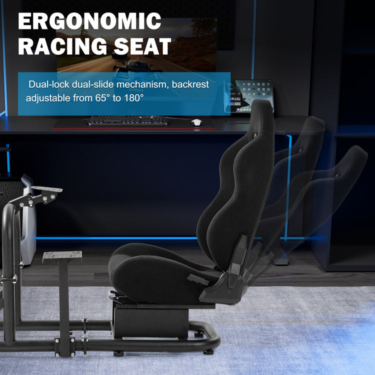 Anman Racing Simulator Cockpit Frame with Black Seat Fits for Logitech G29 G920/Thrustmaster/Fanatec,Adjustable Gaming Wheel Stand,Not Included Wheel, Pedal,Handbrake