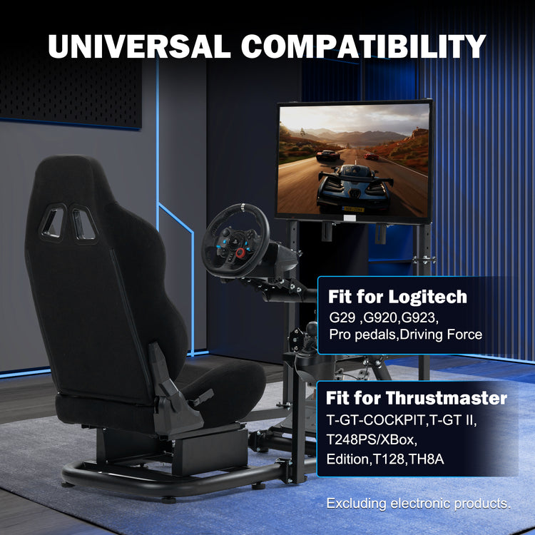 Anman Racing Sim Simulator Cockpit with Black Seat with Display Stand fit for Logitech G29 G25 G920 G923, for Thrustmaster T248,Not Include Wheel Shifter Pedals Monitor