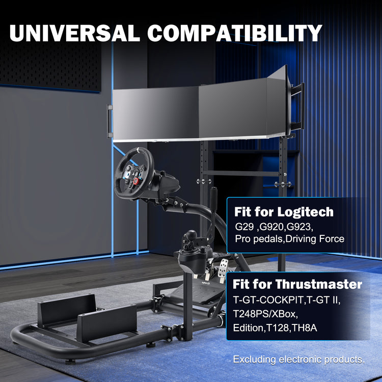 Anman Racing Simulator Cockpit with Triple Monitor Stand fits for Logitech/for Thrustmaster g25 g27 g923 T248x T-GT T300RS TX, φ50mm Round Tube Freedom Upgrade Racing Simulator Cockpit Steering Wheel Pedal Seat Not Included