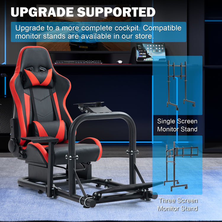 Anman Racing Simulator Cockpit with Red Seat φ50mm Large Round Tube Driving Gaming Cockpit Adjustable Fits for Logitech G25 G27 G29 /for Thrustmaster T300RS TX/for Fanatec NOT Include Wheel Shifter Pedals