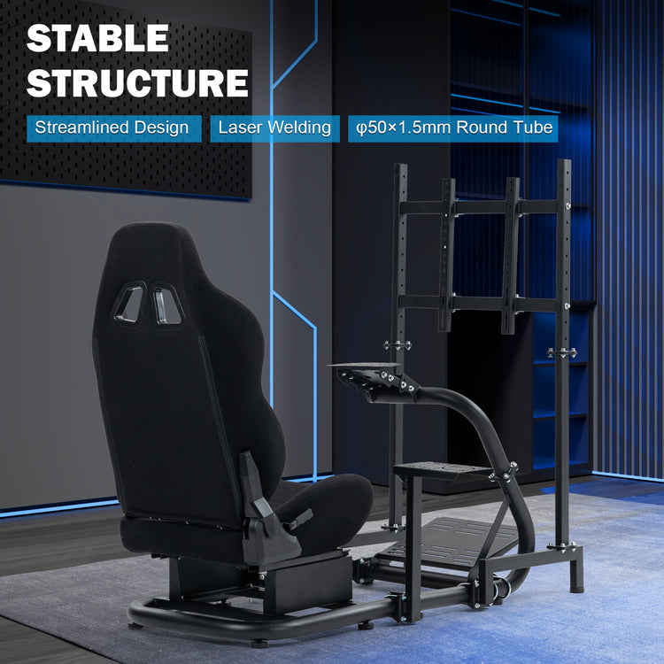 Anman Racing Sim Simulator Cockpit with Black Seat with Display Stand fit for Logitech G29 G25 G920 G923, for Thrustmaster T248,Not Include Wheel Shifter Pedals Monitor