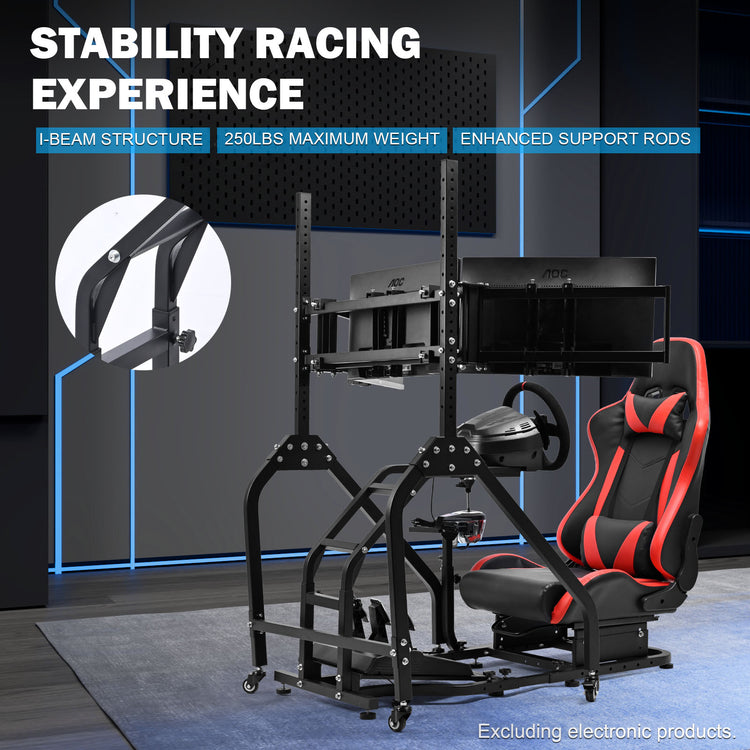 Anman Stand-up Racing Simulator Cockpit with Gaming Seat Triple Monitor Stand FIt for Logitech G29 G920 G923,for Thrustmaster T-GT II T80 T150,for PXN V9 V10 V99,Standing Sim Driving Cockpit, Not Include Wheel Shifter Pedal TV