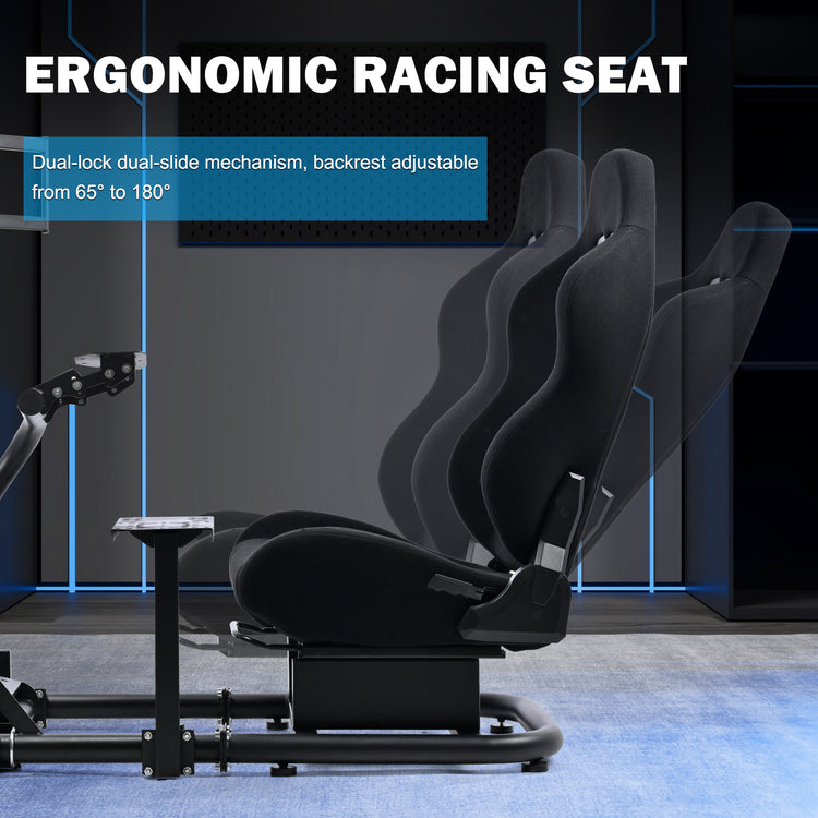 Anman Racing Simulator Cockpit with Triple Monitor Stand and Black Seat Compatible with Logitech G29 G920 G923 and Thrustmaster T300RS steering wheels. Not include steering wheel, pedals, monitors, or handbrake.