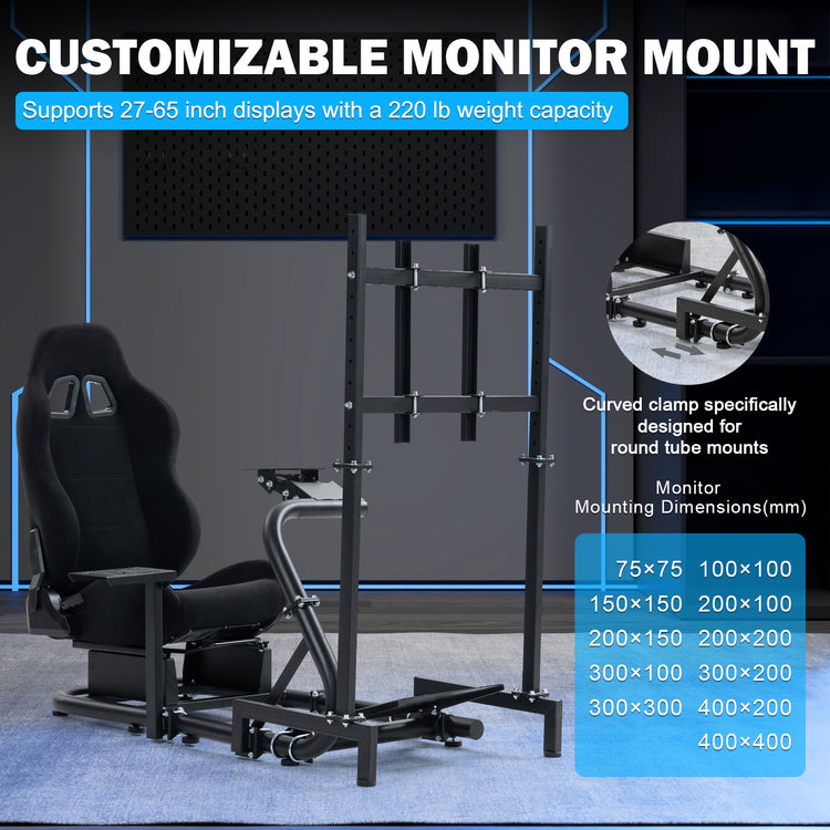 Anman Racing Sim Simulator Cockpit with Black Seat with Display Stand fit for Logitech G29 G25 G920 G923, for Thrustmaster T248,Not Include Wheel Shifter Pedals Monitor