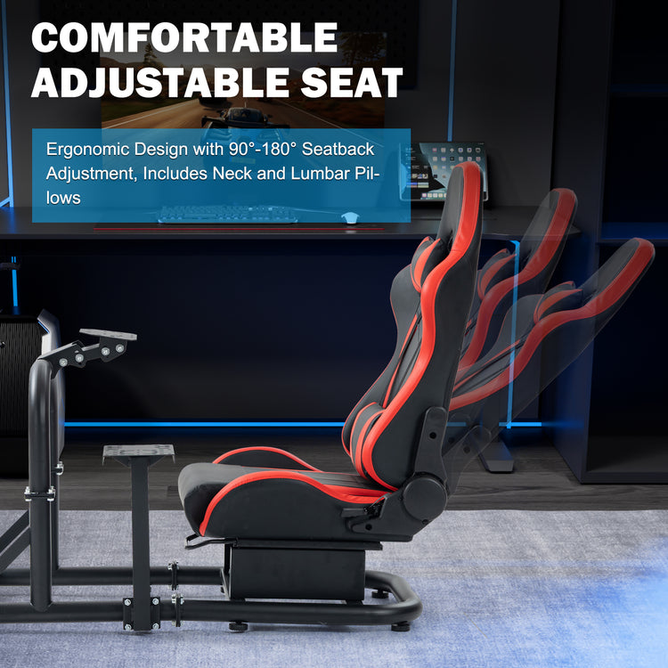 Anman Racing Simulator Cockpit with Red Seat φ50mm Large Round Tube Driving Gaming Cockpit Adjustable Fits for Logitech G25 G27 G29 /for Thrustmaster T300RS TX/for Fanatec NOT Include Wheel Shifter Pedals