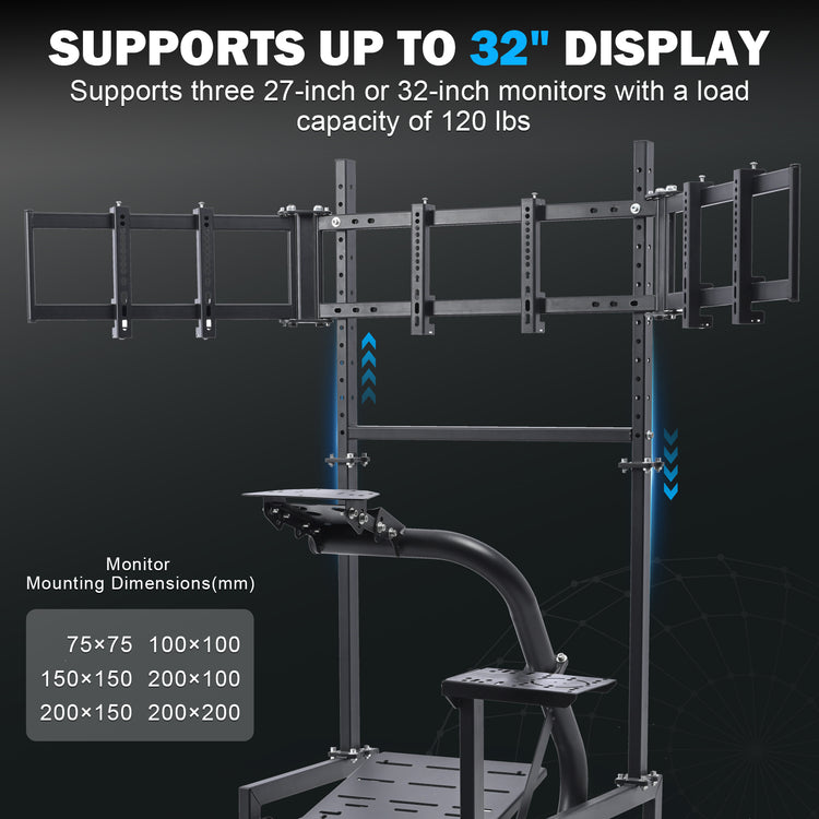Anman Racing Simulator Cockpit with Triple Monitor Stand fits for Logitech/for Thrustmaster g25 g27 g923 T248x T-GT T300RS TX, φ50mm Round Tube Freedom Upgrade Racing Simulator Cockpit Steering Wheel Pedal Seat Not Included