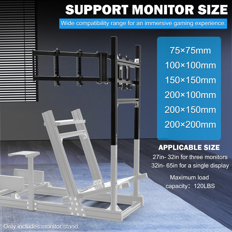 Anman 4040 Aluminum Profile Triple TV Mount Only Suitable Aluminum Racing Cockpit Compatible with 27-32 Inch Display 3 Screens Monitor Stand Without Pedals,Shift Lever,Steering Wheel,TV,Seat and Cockpit