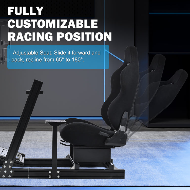 Anman 8040 Aluminum Profile Racing Sim Cockpit with Black Seat Triple Screen Monitor,F1 Trunk Simulator,Fit for Moza/Logitech/Fanatec/Thrustmaster,Professional-Grade,No TV,Steering Wheel,Handbrake,Pedals