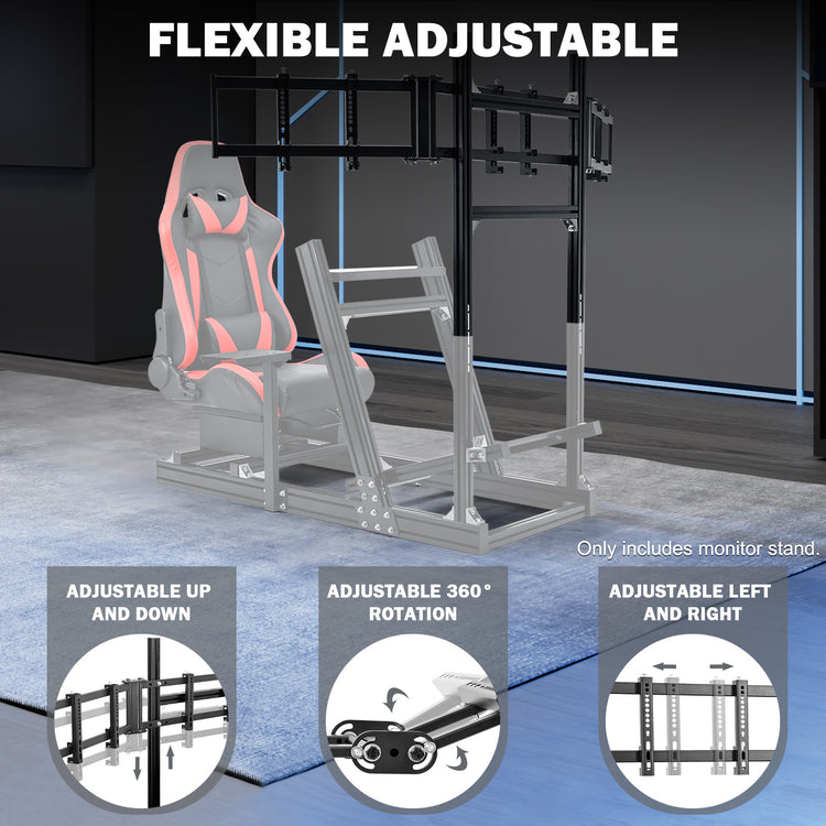 Anman 4040 Aluminum Profile Triple TV Mount Only Suitable Aluminum Racing Cockpit Compatible with 27-32 Inch Display 3 Screens Monitor Stand Without Pedals,Shift Lever,Steering Wheel,TV,Seat and Cockpit