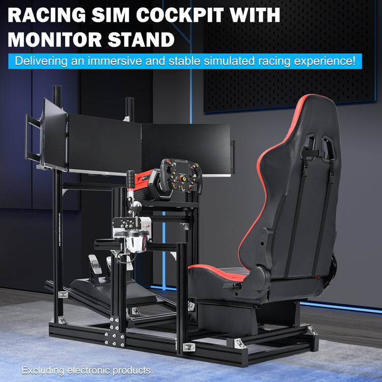 Anman Sim Racing Cockpit 8040 Aluminium Profile Racing Stand with Triple Monitor Stand, Fit for Using Direct Drive Steering Wheel GPRO CSLDD T818 Driving Simulator Cockpit with Red Seat Not Include Steering Wheel,Pedals,Handbrake