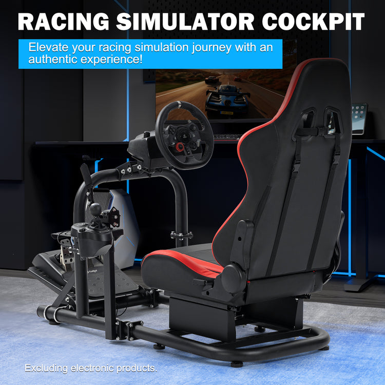 Anman Racing Simulator Cockpit with Red Seat φ50mm Large Round Tube Driving Gaming Cockpit Adjustable Fits for Logitech G25 G27 G29 /for Thrustmaster T300RS TX/for Fanatec NOT Include Wheel Shifter Pedals