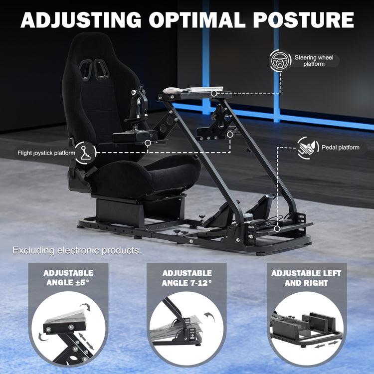 Anman Versatile Flight Simulator Cockpit with Black Seat Fits for Logitech G29 G920 G923 X52 G PRO,for Thrustmaster T16000 T248x T80 T300,Racing Simulator Cockpit,Electronics Not Included