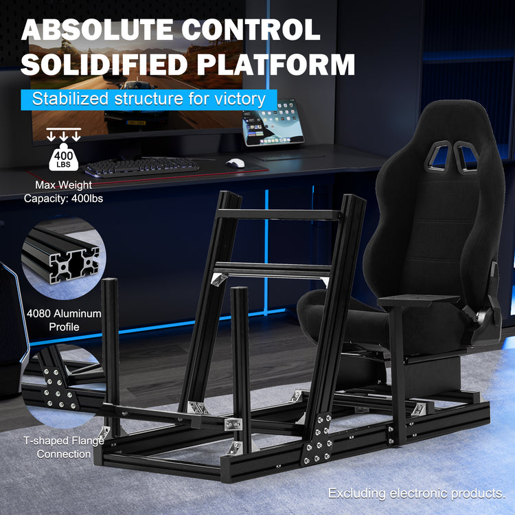 Anman 8040 Aluminum Profile Racing Sim Cockpit with Black Seat,F1 Trunk Simulator,Fit for Moza/Logitech/Fanatec/Thrustmaster,Professional-Grade,No Seat,Steering Wheel,Handbrake,Pedals