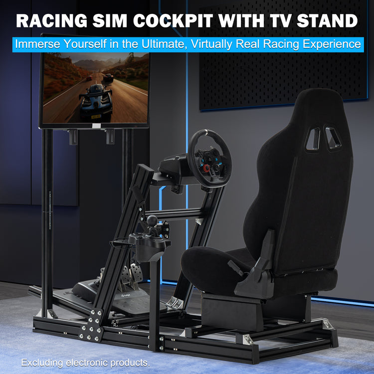 Anman 8040 Aluminum Profile Racing Sim Cockpit with Black Seat Monitor Mount,F1 Trunk Simulator,Fit for Moza/Logitech/Fanatec/Thrustmaster,Professional-Grade,No TV,Steering Wheel,Handbrake,Pedals