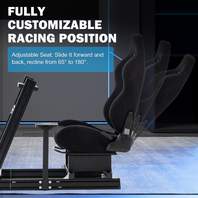 Anman 8040 Aluminum Profile Racing Sim Cockpit with Black Seat Monitor Mount,F1 Trunk Simulator,Fit for Moza/Logitech/Fanatec/Thrustmaster,Professional-Grade,No TV,Steering Wheel,Handbrake,Pedals