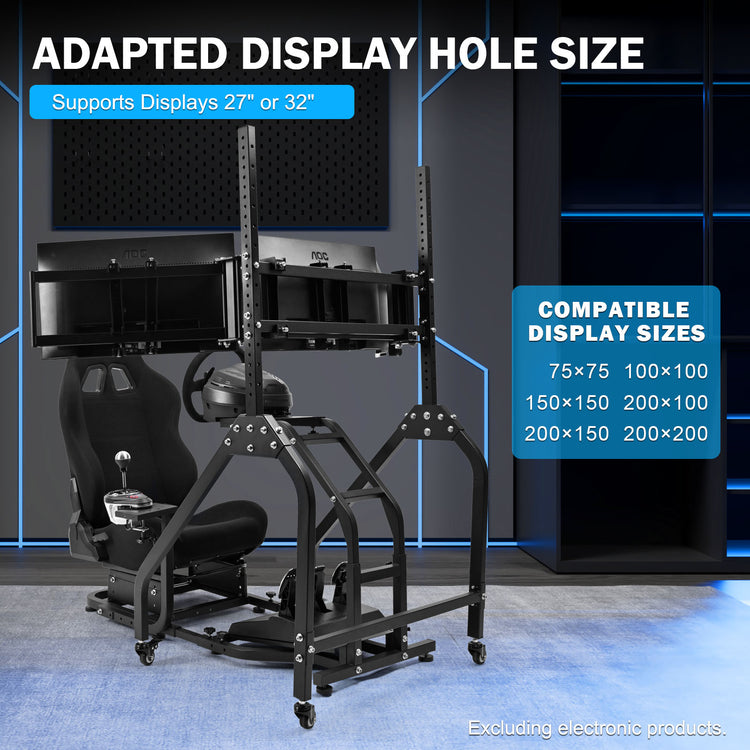 Anman Stand-up Racing Simulator Cockpit with Black Gaming Seat Triple Monitor Stand FIt for Logitech G29 G920 G923,for Thrustmaster T-GT II T80 T150,for PXN V9 V10 V99,Standing Sim Driving Cockpit, Not Include Wheel Shifter Pedal TV
