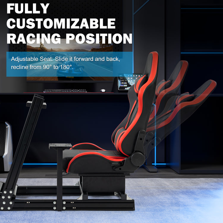 Anman 8040 Aluminum Profile Racing Sim Cockpit with Red Seat,F1 Trunk Simulator,Fit for Moza/Logitech/Fanatec/Thrustmaster,Professional-Grade,No Seat,Steering Wheel,Handbrake,Pedals