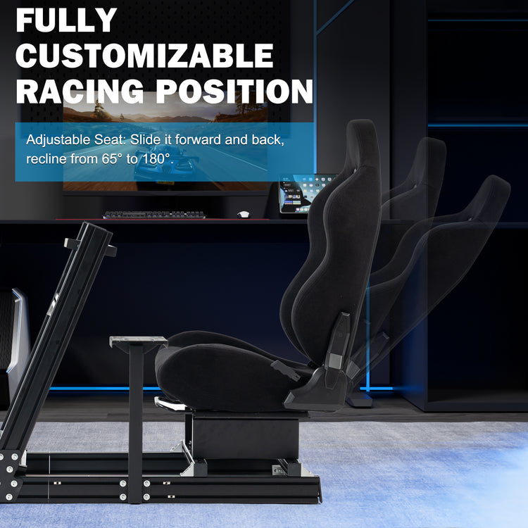 Anman 8040 Aluminum Profile Racing Sim Cockpit with Black Seat,F1 Trunk Simulator,Fit for Moza/Logitech/Fanatec/Thrustmaster,Professional-Grade,No Seat,Steering Wheel,Handbrake,Pedals