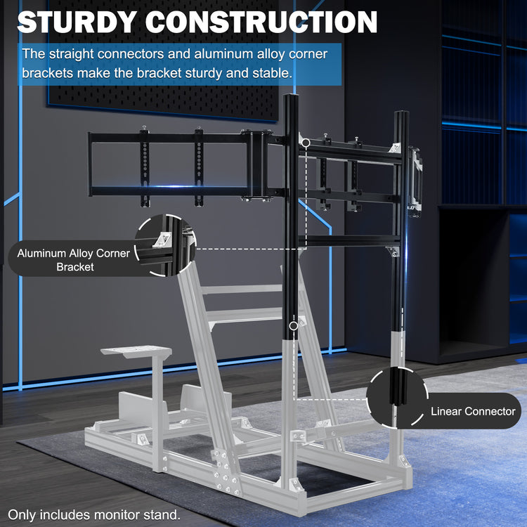 Anman 4040 Aluminum Profile Triple TV Mount Only Suitable Aluminum Racing Cockpit Compatible with 27-32 Inch Display 3 Screens Monitor Stand Without Pedals,Shift Lever,Steering Wheel,TV,Seat and Cockpit
